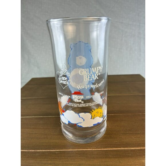 Vintage 1983 Pizza Hut Collectors Series Care Bear Grumpy Bear Glass Tumbler 6" - Picture 3 of 7